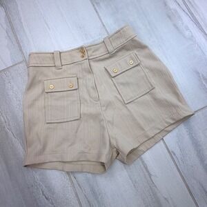 Vintage 70s Miss Holly Safari Shorts High Waist Gold Button Hot Pants Sz 18 (6)